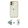 MARSİLYAN™- iPhone 11 Kılıf Vadi Minimal - Şeffaf Pasifik Cam Ekran Koruyucu + Raze Metal Kamera Lens - KI