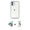 MARSİLYAN™- iPhone 11 Kılıf Vadi Minimal - Şeffaf Pasifik Cam Ekran Koruyucu + Raze Metal Kamera Lens - KI