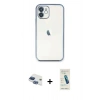 MARSİLYAN™- iPhone 11 Kılıf Vadi Minimal - Şeffaf Pasifik Cam Ekran Koruyucu + Pers Alüminyum Kamera Lens - LT