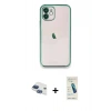 MARSİLYAN™- iPhone 11 Kılıf Vadi Minimal - Şeffaf Pasifik Cam Ekran Koruyucu + Pers Alüminyum Kamera Lens - LT