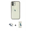 MARSİLYAN™- iPhone 11 Kılıf Vadi Minimal - Şeffaf Pasifik Cam Ekran Koruyucu + Pers Alüminyum Kamera Lens - LT