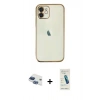 MARSİLYAN™- iPhone 11 Kılıf Vadi Minimal - Şeffaf Pasifik Cam Ekran Koruyucu + Pers Alüminyum Kamera Lens - LT