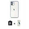 MARSİLYAN™- iPhone 11 Kılıf Vadi Minimal - Şeffaf Pasifik Cam Ekran Koruyucu + PVD Metal Kamera Lens - MI