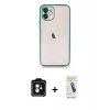 MARSİLYAN™- iPhone 11 Kılıf Vadi Minimal - Şeffaf Pasifik Cam Ekran Koruyucu + PVD Metal Kamera Lens - MI