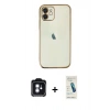 MARSİLYAN™- iPhone 11 Kılıf Vadi Minimal - Şeffaf Pasifik Cam Ekran Koruyucu + PVD Metal Kamera Lens - MI