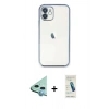 MARSİLYAN™- iPhone 11 Kılıf Vadi Minimal - Şeffaf Pasifik Cam Ekran Koruyucu + Raze Metal Kamera Lens - MI