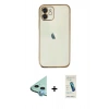 MARSİLYAN™- iPhone 11 Kılıf Vadi Minimal - Şeffaf Pasifik Cam Ekran Koruyucu + Raze Metal Kamera Lens - MI