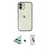 MARSİLYAN™- iPhone 11 Kılıf Vadi Minimal - Şeffaf Pasifik Cam Ekran Koruyucu + Raze Metal Kamera Lens - MI