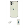 MARSİLYAN™- iPhone 11 Kılıf Vadi Minimal - Şeffaf Pasifik Cam Ekran Koruyucu + Pembe Renkli Kamera Lens Koruma Cam