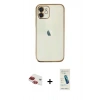 MARSİLYAN™- iPhone 11 Kılıf Vadi Minimal - Şeffaf Pasifik Cam Ekran Koruyucu + Pers Alüminyum Kamera Lens - KI