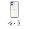 MARSİLYAN™- iPhone 11 Kılıf Vadi Minimal - Şeffaf Pasifik Cam Ekran Koruyucu + Raze Metal Kamera Lens - GS