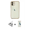 MARSİLYAN™- iPhone 11 Kılıf Vadi Minimal - Şeffaf Pasifik Cam Ekran Koruyucu + Raze Metal Kamera Lens - GS