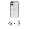 MARSİLYAN™- iPhone 11 Kılıf Vadi Minimal - Şeffaf Pasifik Cam Ekran Koruyucu + Raze Metal Kamera Lens - GS