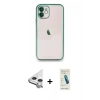 MARSİLYAN™- iPhone 11 Kılıf Vadi Minimal - Şeffaf Pasifik Cam Ekran Koruyucu + Raze Metal Kamera Lens - GS