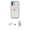 MARSİLYAN™- iPhone 11 Kılıf Vadi Minimal - Şeffaf Pasifik Cam Ekran Koruyucu + Renkli Kamera Lens Koruma Cam - SI