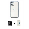 MARSİLYAN™- iPhone 11 Kılıf Vadi Minimal - Şeffaf Pasifik Cam Ekran Koruyucu + Turuncu PVD Metal Kamera Lens