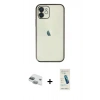 MARSİLYAN™- iPhone 11 Kılıf Vadi Minimal - Şeffaf Pasifik Cam Ekran Koruyucu + Yeşil Pers Alüminyum Kamera Lens
