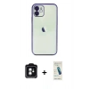 MARSİLYAN™- iPhone 11 Kılıf Vadi Minimal - Şeffaf Pasifik Cam Ekran Koruyucu + PVD Metal Kamera Lens - YL