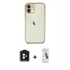 MARSİLYAN™- iPhone 11 Kılıf Vadi Minimal - Şeffaf Pasifik Cam Ekran Koruyucu + PVD Metal Kamera Lens - YL