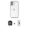 MARSİLYAN™- iPhone 11 Kılıf Vadi Minimal - Şeffaf Pasifik Cam Ekran Koruyucu + PVD Metal Kamera Lens - YL