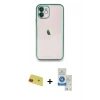 MARSİLYAN™- iPhone 11 Kılıf Vadi Minimal - Şeffaf Royal Nano Ekran Koruyucu + Rainbow Kamera Lens Koruma Cam - KI