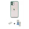 MARSİLYAN™- iPhone 11 Kılıf Vadi Minimal - Şeffaf Royal Nano Ekran Koruyucu + Renkli Kamera Lens Koruma Cam - YL