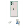 MARSİLYAN™- iPhone 11 Kılıf Vadi Minimal - Şeffaf Royal Nano Ekran Koruyucu + Renkli Kamera Lens Koruma Cam - SI