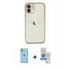 MARSİLYAN™- iPhone 11 Kılıf Vadi Minimal - Şeffaf Royal Nano Ekran Koruyucu + Neon Fosforlu Kamera Lens - YL