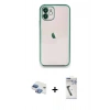 MARSİLYAN™- iPhone 11 Kılıf Vadi Minimal - Şeffaf Uv Polymer Nano Ekran Koruyucu + Gökkuşağı Pers Alüminyum Kamera Lens