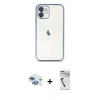 MARSİLYAN™- iPhone 11 Kılıf Vadi Minimal - Şeffaf Uv Polymer Nano Ekran Koruyucu + Gökkuşağı Pers Alüminyum Kamera Lens