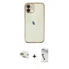 MARSİLYAN™- iPhone 11 Kılıf Vadi Minimal - Şeffaf Uv Polymer Nano Ekran Koruyucu + Pers Alüminyum Kamera Lens - GD