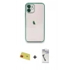 MARSİLYAN™- iPhone 11 Kılıf Vadi Minimal - Şeffaf Uv Polymer Nano Ekran Koruyucu + Kırmızı Rainbow Kamera Lens Koruma Cam