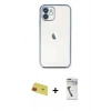 MARSİLYAN™- iPhone 11 Kılıf Vadi Minimal - Şeffaf Uv Polymer Nano Ekran Koruyucu + Kırmızı Rainbow Kamera Lens Koruma Cam