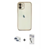 MARSİLYAN™- iPhone 11 Kılıf Vadi Minimal - Şeffaf Uv Polymer Nano Ekran Koruyucu + Lacivert Pers Alüminyum Kamera Lens