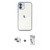 MARSİLYAN™- iPhone 11 Kılıf Vadi Minimal - Şeffaf Uv Polymer Nano Ekran Koruyucu + Lacivert Pers Alüminyum Kamera Lens