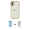 MARSİLYAN™- iPhone 11 Kılıf Vadi Minimal - Şeffaf Uv Polymer Nano Ekran Koruyucu + Neon Fosforlu Kamera Lens - MI