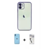 MARSİLYAN™- iPhone 11 Kılıf Vadi Minimal - Şeffaf Uv Polymer Nano Ekran Koruyucu + Neon Fosforlu Kamera Lens - MI