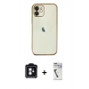 MARSİLYAN™- iPhone 11 Kılıf Vadi Minimal - Şeffaf Uv Polymer Nano Ekran Koruyucu + PVD Metal Kamera Lens - MI