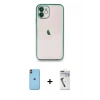 MARSİLYAN™- iPhone 11 Kılıf Vadi Minimal - Şeffaf Uv Polymer Nano Ekran Koruyucu + Neon Fosforlu Kamera Lens - TU