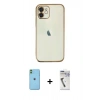MARSİLYAN™- iPhone 11 Kılıf Vadi Minimal - Şeffaf Uv Polymer Nano Ekran Koruyucu + Neon Fosforlu Kamera Lens - YL