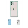 MARSİLYAN™- iPhone 11 Kılıf Vadi Minimal - Şeffaf Uv Polymer Nano Ekran Koruyucu + Neon Fosforlu Kamera Lens - MI