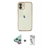 MARSİLYAN™- iPhone 11 Kılıf Vadi Minimal - Şeffaf Uv Polymer Nano Ekran Koruyucu + Raze Metal Kamera Lens - KI