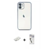 MARSİLYAN™- iPhone 11 Kılıf Vadi Minimal - Şeffaf Uv Polymer Nano Ekran Koruyucu + Renkli Kamera Lens Koruma Cam - SI