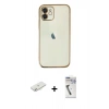 MARSİLYAN™- iPhone 11 Kılıf Vadi Minimal - Şeffaf Uv Polymer Nano Ekran Koruyucu + Renkli Kamera Lens Koruma Cam - SI