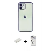 MARSİLYAN™- iPhone 11 Kılıf Vadi Minimal - Şeffaf Uv Polymer Nano Ekran Koruyucu + Turuncu Renkli Kamera Lens Koruma Cam