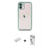 MARSİLYAN™- iPhone 11 Kılıf Vadi Minimal - Şeffaf Uv Polymer Nano Ekran Koruyucu + Turuncu Renkli Kamera Lens Koruma Cam