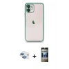 MARSİLYAN™- iPhone 11 Kılıf Vadi Minimal - Siyah 34D Hayalet Izgaralı Cam + Pers Alüminyum Kamera Lens - GI