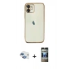 MARSİLYAN™- iPhone 11 Kılıf Vadi Minimal - Siyah 34D Hayalet Izgaralı Cam + Pers Alüminyum Kamera Lens - GI