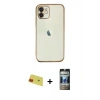 MARSİLYAN™- iPhone 11 Kılıf Vadi Minimal - Siyah 34D Hayalet Izgaralı Cam + Rainbow Kamera Lens Koruma Cam - KI