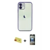 MARSİLYAN™- iPhone 11 Kılıf Vadi Minimal - Siyah 34D Hayalet Izgaralı Cam + Rainbow Kamera Lens Koruma Cam - KI
